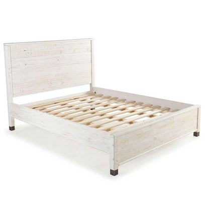 Queen Size Solid Wood Platform Bed Frame with Headboard in Rustic White Finish - FurniFindUSA