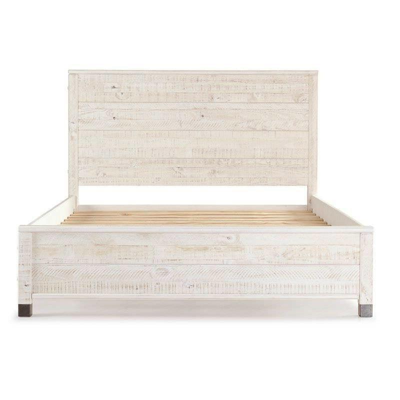 Queen Size Solid Wood Platform Bed Frame with Headboard in Rustic White Finish - FurniFindUSA