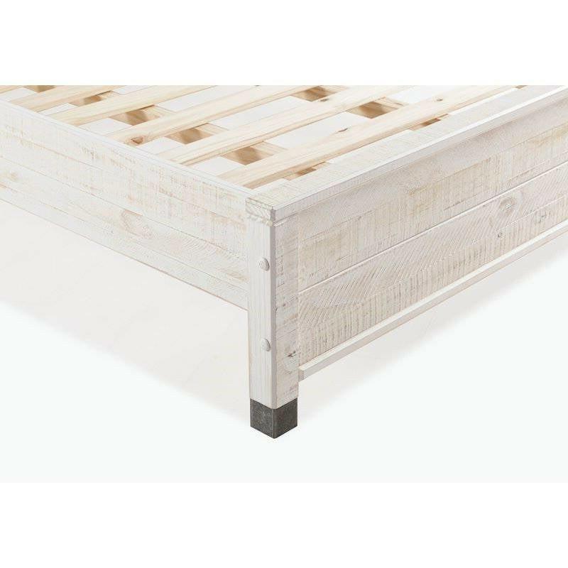 Queen Size Solid Wood Platform Bed Frame with Headboard in Rustic White Finish - FurniFindUSA