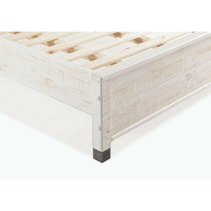 Queen Size Solid Wood Platform Bed Frame with Headboard in Rustic White Finish - FurniFindUSA