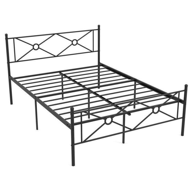 Queen Size Modern Black Metal Headboard & Footboard Platform Bed Frame - FurniFindUSA