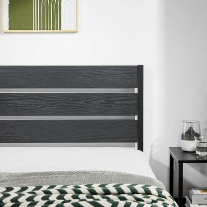 Queen size Industrial Platform Bed Frame with Wood Slatted Headboard in Black - FurniFindUSA