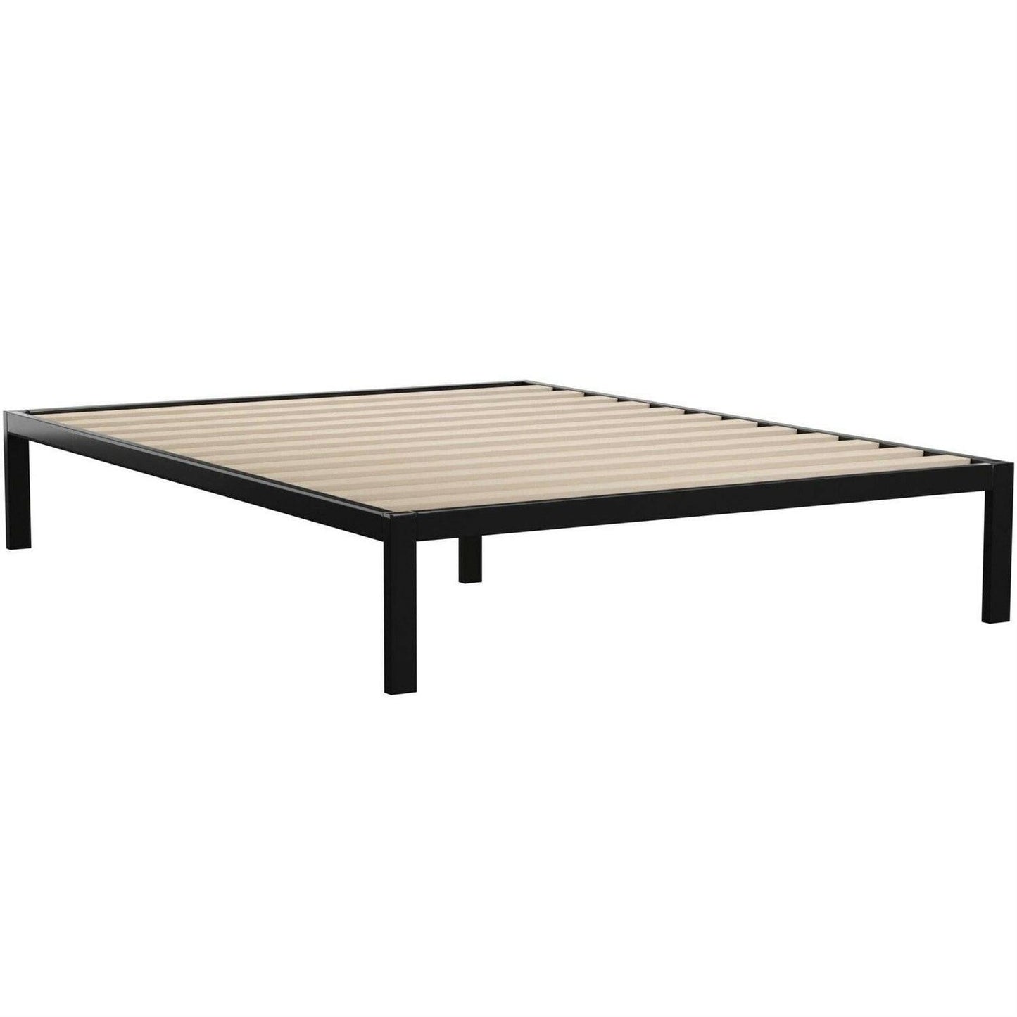 Queen Black Metal Platform Bed Frame with Wood Slats - 700 lbs Weight Capacity - FurniFindUSA