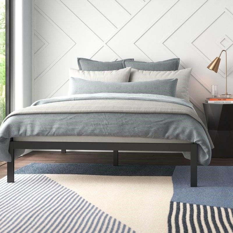 Queen Black Metal Platform Bed Frame with Wood Slats - 700 lbs Weight Capacity - FurniFindUSA