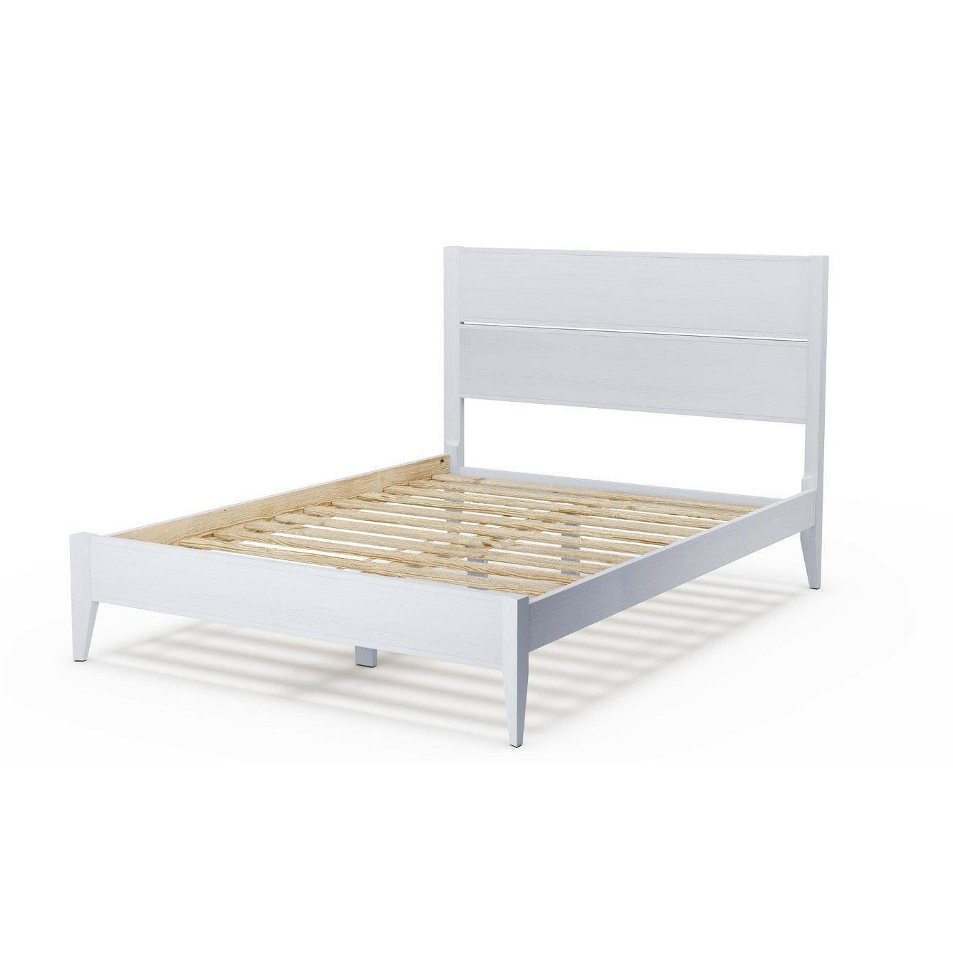 Queen Size Rustic White Mid Century Slatted Platform Bed - FurniFindUSA