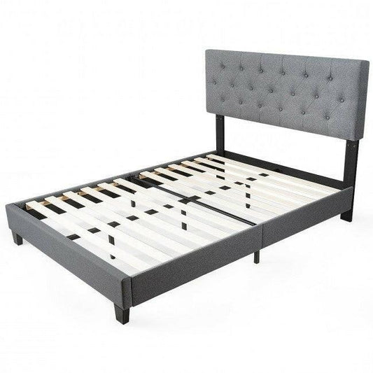 Queen Size Grey Linen Upholstered Platform Bed - FurniFindUSA