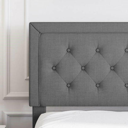 Queen Dark Grey Linen Upholstered Platform Bed with Button-Tufted Headboard - FurniFindUSA