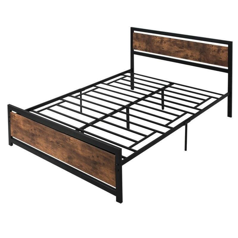 Queen Size FarmHouse Metal Wood Platform Bed Headboard Footboard - FurniFindUSA