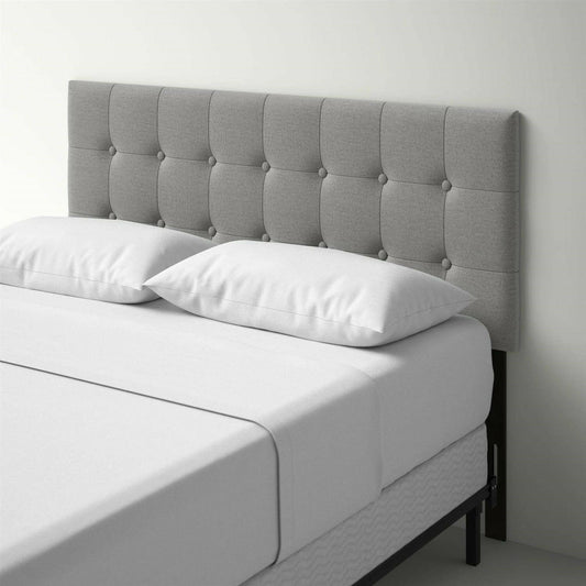 Queen Modern Classic Style Button-Tufted Headboard in Grey Upholstered Fabric - FurniFindUSA