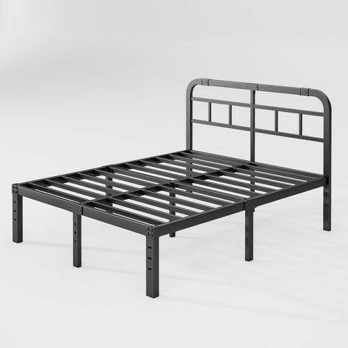 Queen Size Heavy Duty Black Metal Platform Bed Frame with Headboard - FurniFindUSA