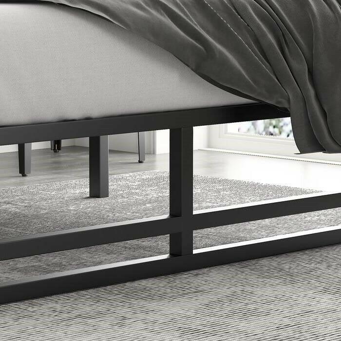 Queen Size Black Metal Platform Bed Frame with Under-Bed Storage Space - FurniFindUSA