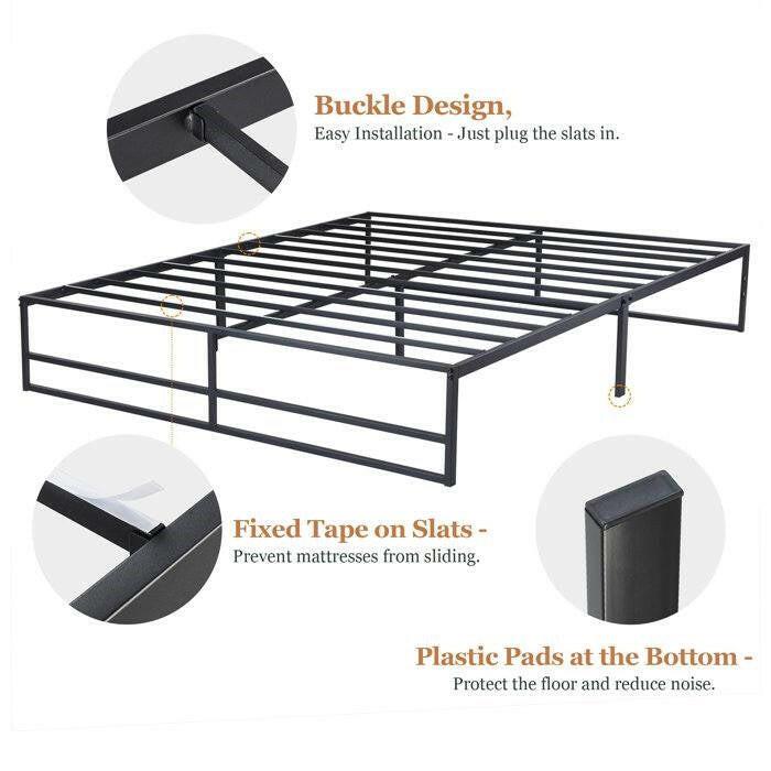 Queen Size Black Metal Platform Bed Frame with Under-Bed Storage Space - FurniFindUSA