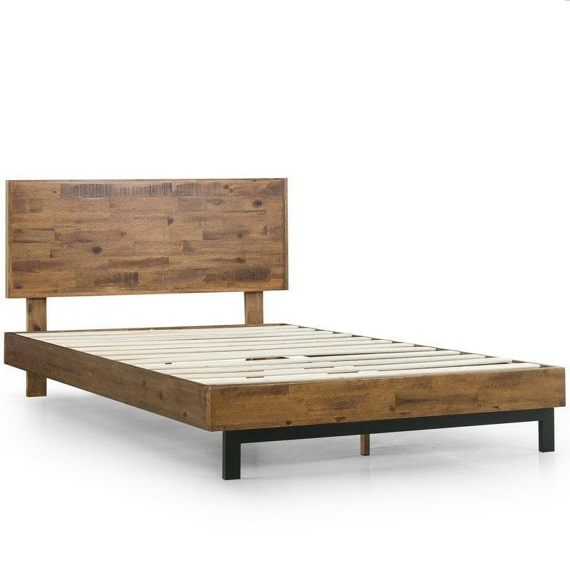 Rustic FarmHome Low Profile Pine Slatted Platform Bed in Queen - FurniFindUSA