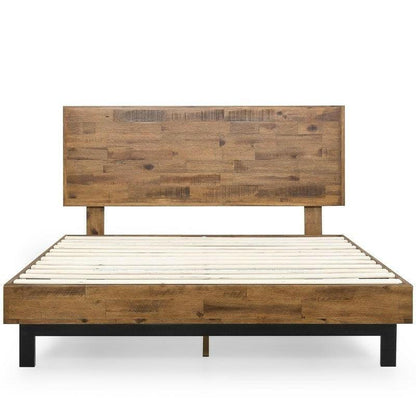 Rustic FarmHome Low Profile Pine Slatted Platform Bed in Queen - FurniFindUSA