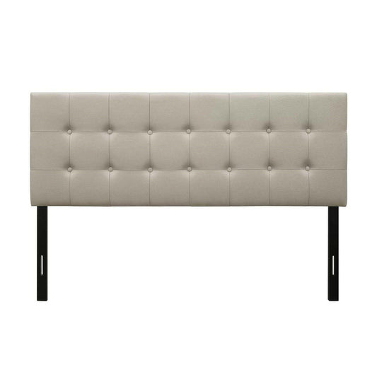 Queen Button-Tufted Headboard in Light Grey Beige Taupe Upholstered Fabric - FurniFindUSA