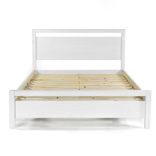 Queen Size FarmHouse Traditional Rustic White Platform Bed - FurniFindUSA