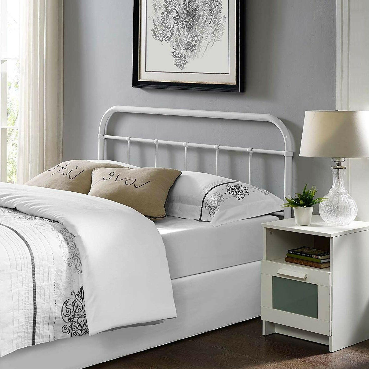 Queen size Vintage White Metal Headboard with Round Corners - FurniFindUSA