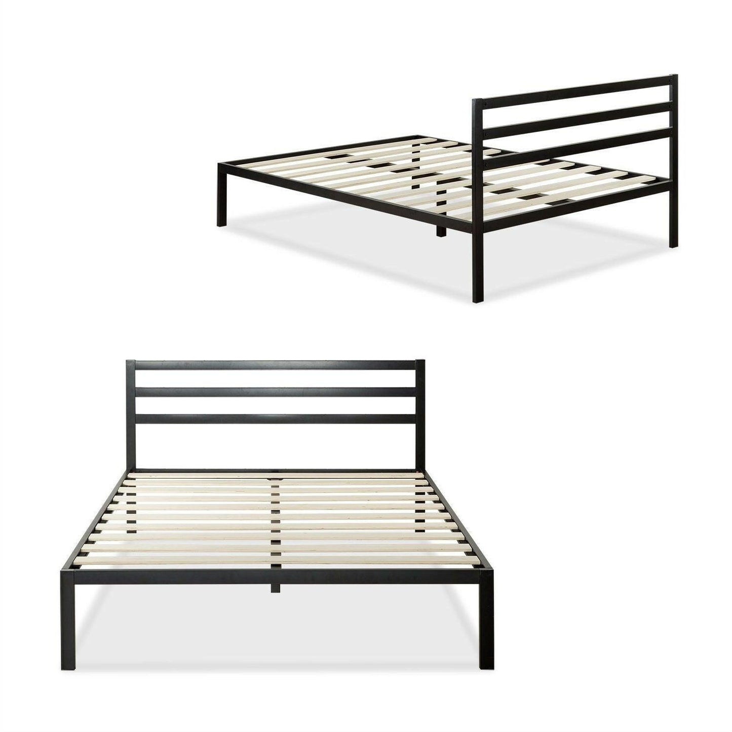 Queen Metal Platform Bed Frame with Headboard and Wood Slats - FurniFindUSA