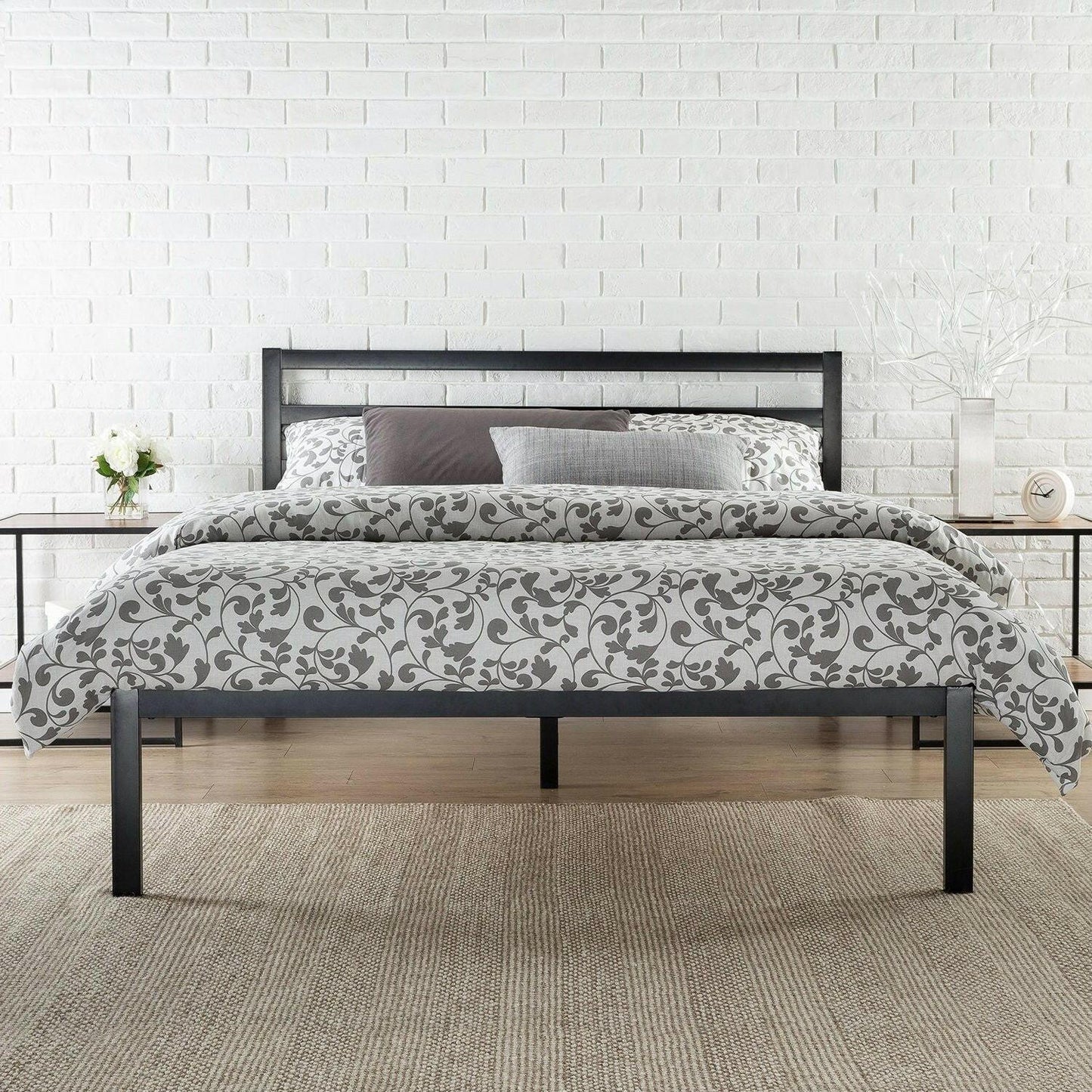 Queen Metal Platform Bed Frame with Headboard and Wood Slats - FurniFindUSA