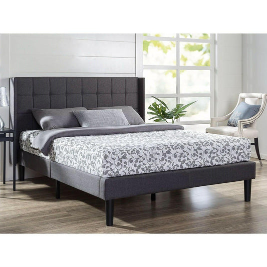 Queen size Grey Wingback Upholstered Platform Bed - FurniFindUSA