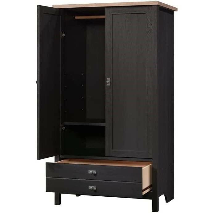 FarmHouse Black Oak Drawer and Garment Rod Wardrobe Armoire - FurniFindUSA