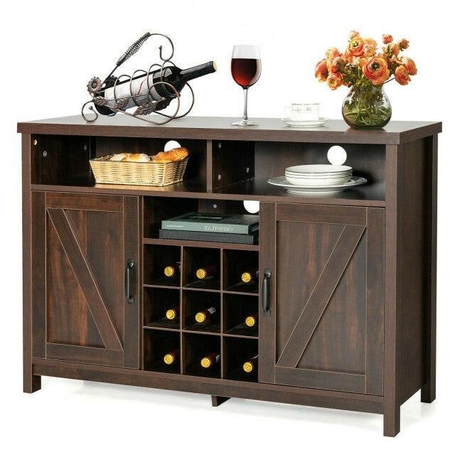 Rustic Espresso Detachable 9 Bottle Wine Rack Kitchen Buffet Storage Cabinet - FurniFindUSA