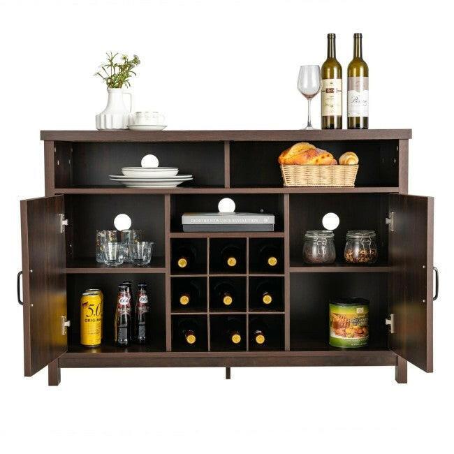 Rustic Espresso Detachable 9 Bottle Wine Rack Kitchen Buffet Storage Cabinet - FurniFindUSA