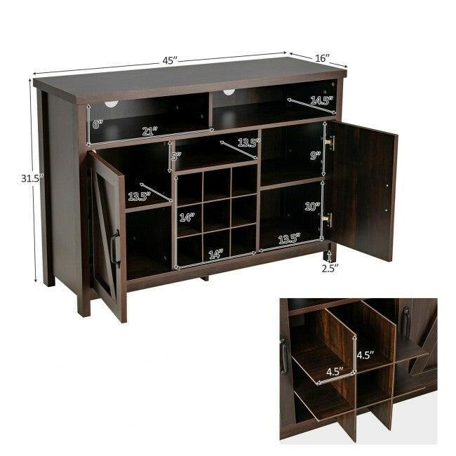 Rustic Espresso Detachable 9 Bottle Wine Rack Kitchen Buffet Storage Cabinet - FurniFindUSA