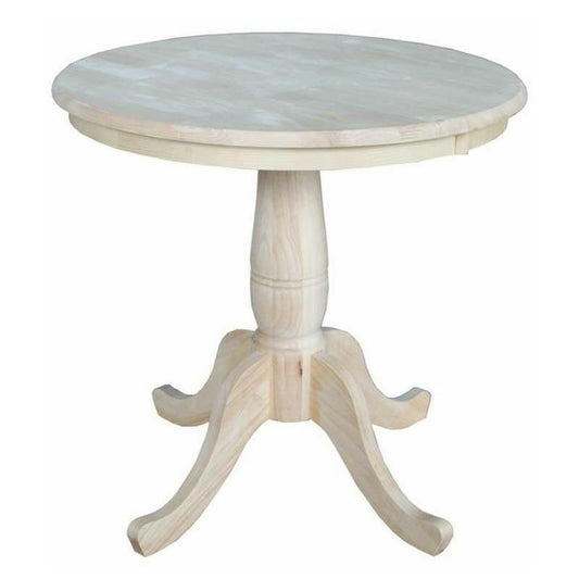 Round 30-inch Unfinished Solid Wood Dining Table with Pedestal Base - FurniFindUSA