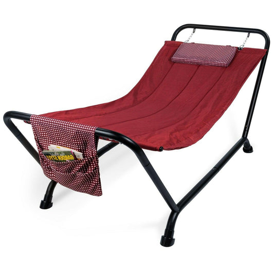 Red Waterproof Patio Hammock w/ Stand Pillow Storage Pockets - FurniFindUSA