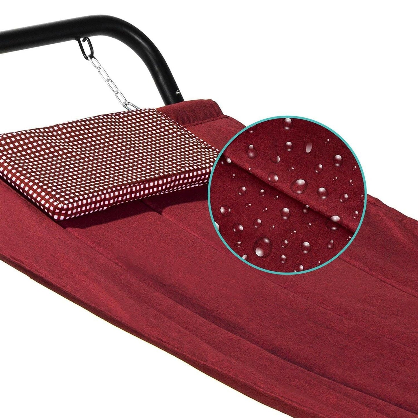 Red Waterproof Patio Hammock w/ Stand Pillow Storage Pockets - FurniFindUSA