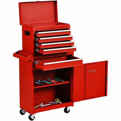 Red Heavy Duty Steel Lockable Rolling Tool Chest Mobile Garage Storage Cart - FurniFindUSA