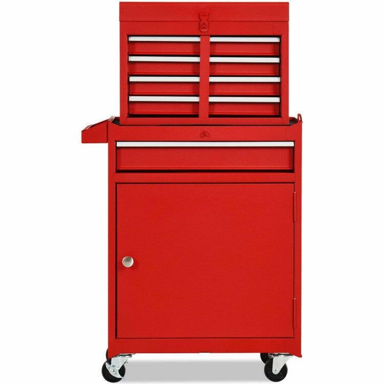 Red Heavy Duty Steel Lockable Rolling Tool Chest Mobile Garage Storage Cart - FurniFindUSA