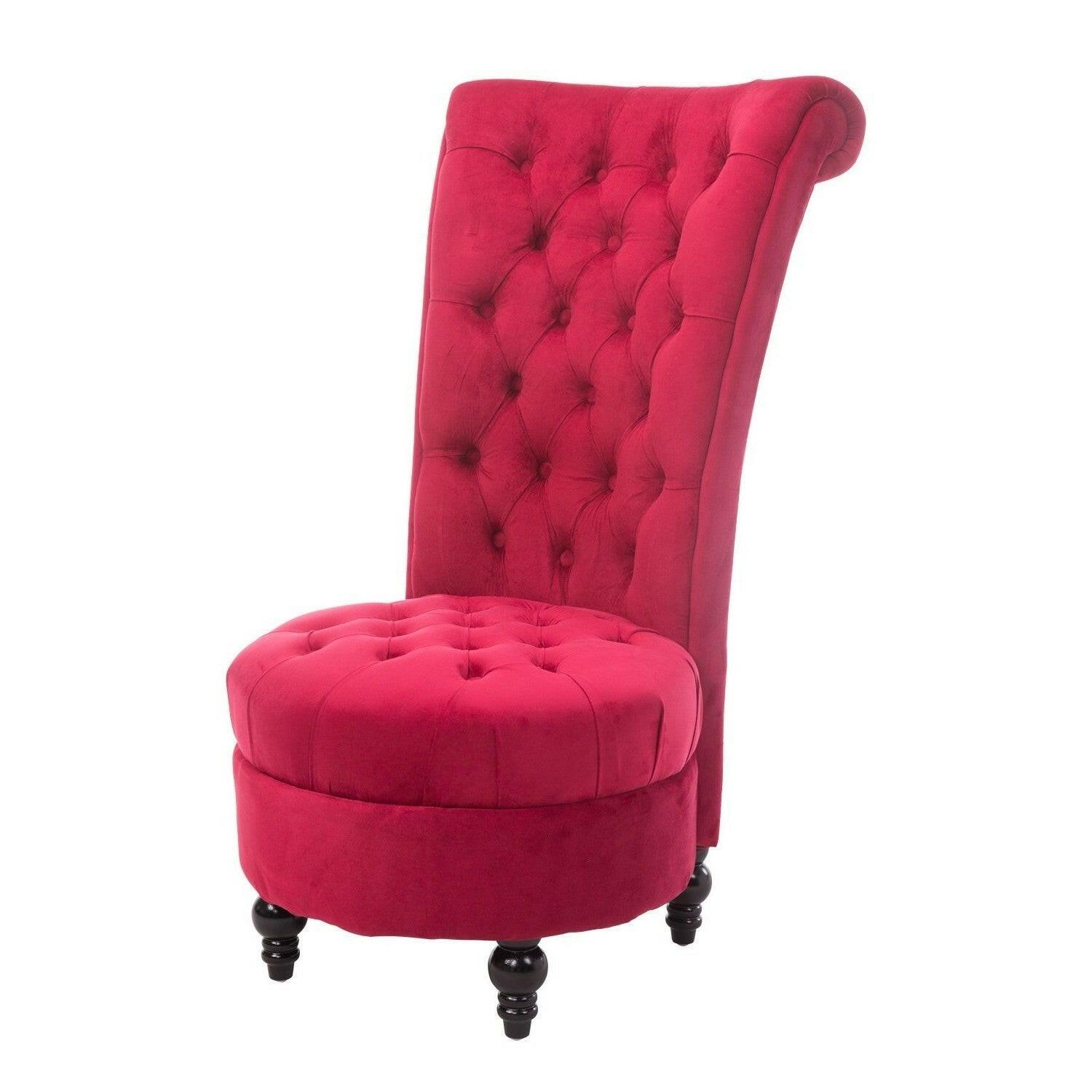 Red Tufted High Back Plush Velvet Upholstered Accent Low Profile Chair - FurniFindUSA