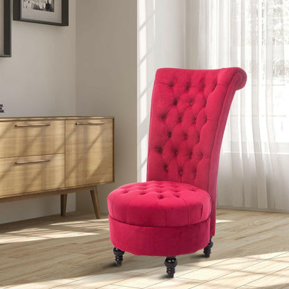 Red Tufted High Back Plush Velvet Upholstered Accent Low Profile Chair - FurniFindUSA