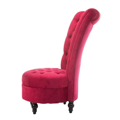 Red Tufted High Back Plush Velvet Upholstered Accent Low Profile Chair - FurniFindUSA