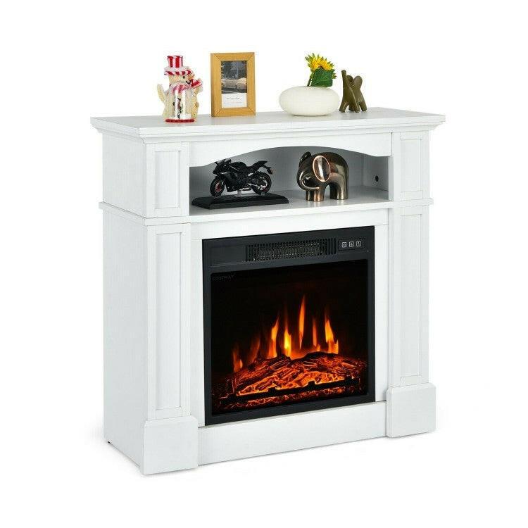 32 inch 1,400 Watt Electric TV Stand Fireplace with Shelf White - FurniFindUSA