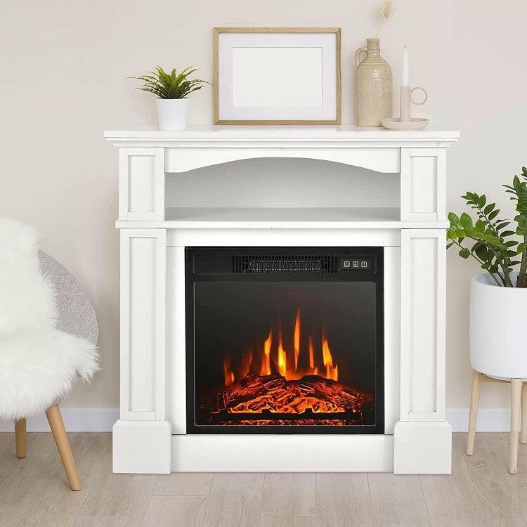 32 inch 1,400 Watt Electric TV Stand Fireplace with Shelf White - FurniFindUSA