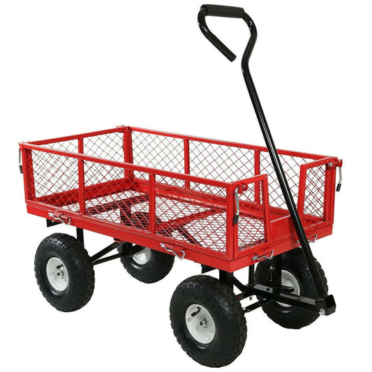 Heavy Duty Red Wheelbarrow Steel Log Garden Cart - FurniFindUSA