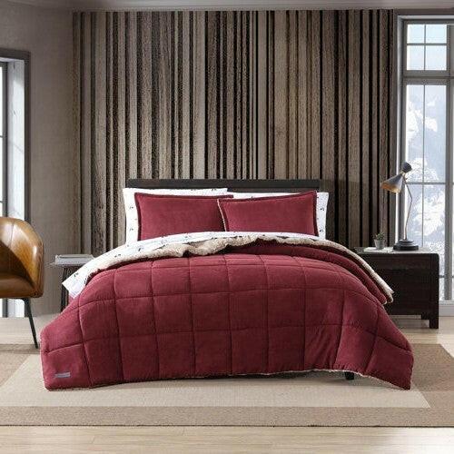 King Plush Sherpa Reversible Micro Suede Comforter Set in Marron - FurniFindUSA