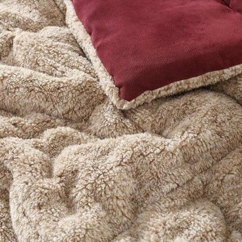 King Plush Sherpa Reversible Micro Suede Comforter Set in Marron - FurniFindUSA