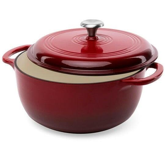 6 Quart Large Red Enamel Cast-Iron Dutch Oven Kitchen Cookware - FurniFindUSA