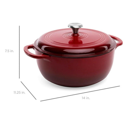 6 Quart Large Red Enamel Cast-Iron Dutch Oven Kitchen Cookware - FurniFindUSA