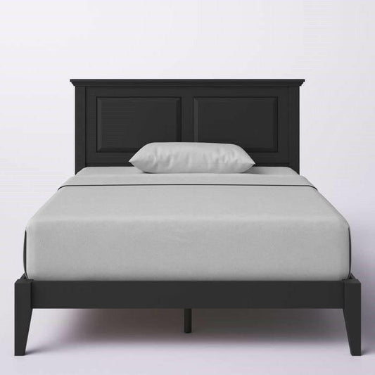 Full Traditional Solid Oak Wooden Platform Bed Frame with Headboard in Black - FurniFindUSA