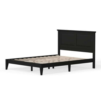 Queen Traditional Solid Oak Wooden Platform Bed Frame with Headboard in Black - FurniFindUSA