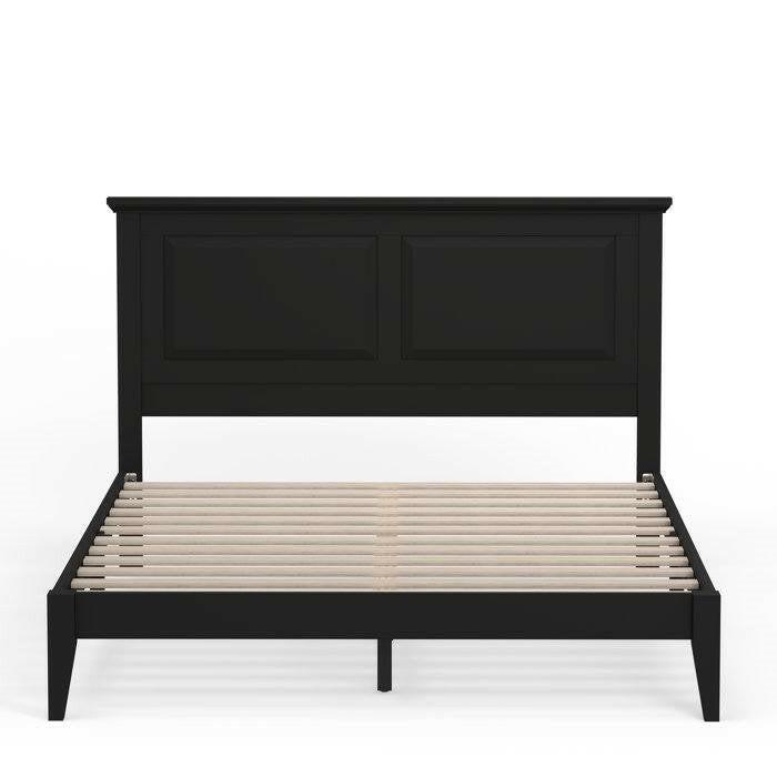 Queen Traditional Solid Oak Wooden Platform Bed Frame with Headboard in Black - FurniFindUSA