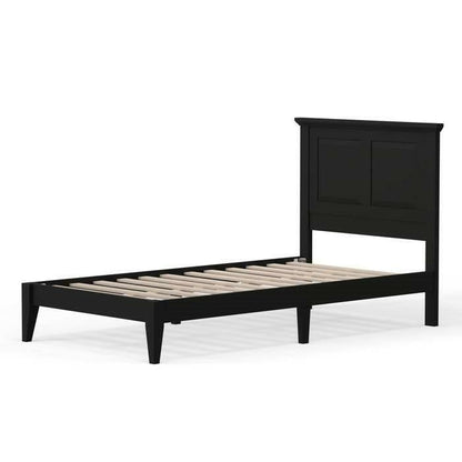 Twin Traditional Solid Oak Wooden Platform Bed Frame with Headboard in Black - FurniFindUSA