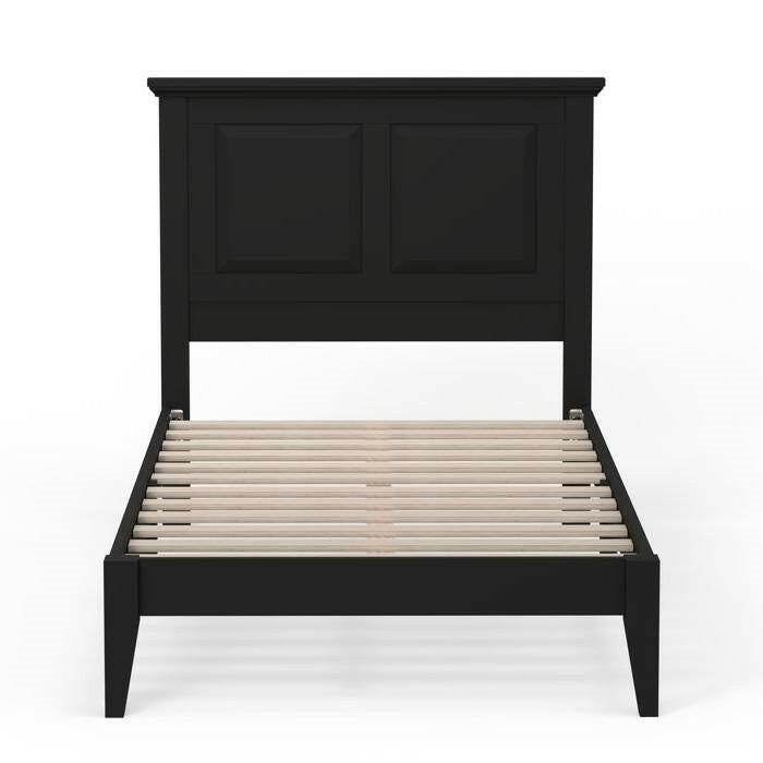 Twin Traditional Solid Oak Wooden Platform Bed Frame with Headboard in Black - FurniFindUSA