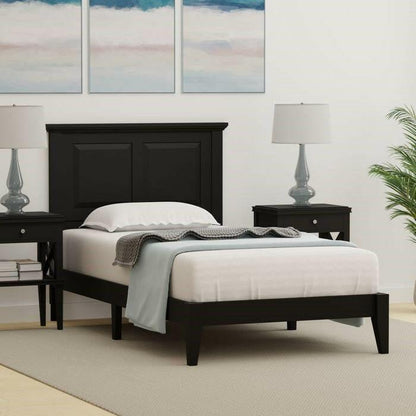 Twin Traditional Solid Oak Wooden Platform Bed Frame with Headboard in Black - FurniFindUSA