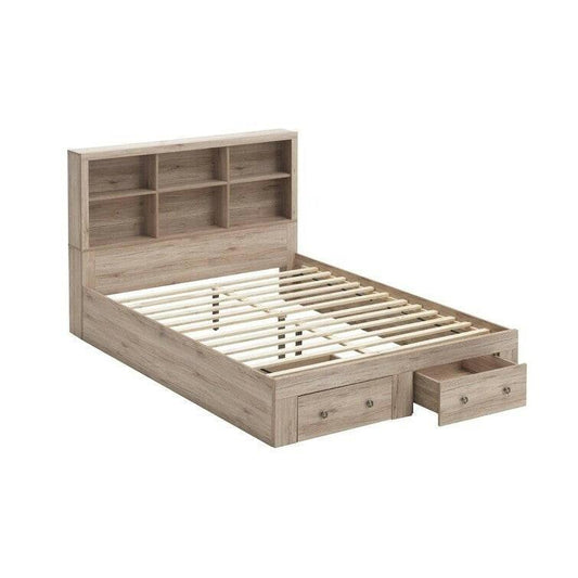 Queen Size Rustic Oak FarmHouse Low Profile 2 Drawer Storage Platform Bed - FurniFindUSA